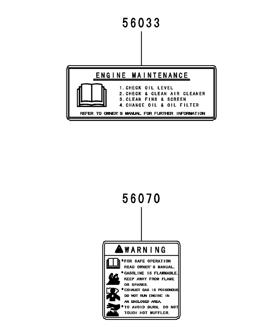 Kawasaki Fr730v-As05 Engine Labels Diagram and Parts List for Z-FORCESZ60 (17AIDGHD-17AIDGHD010)(2014) Cub Cadet Lawn Tractor
